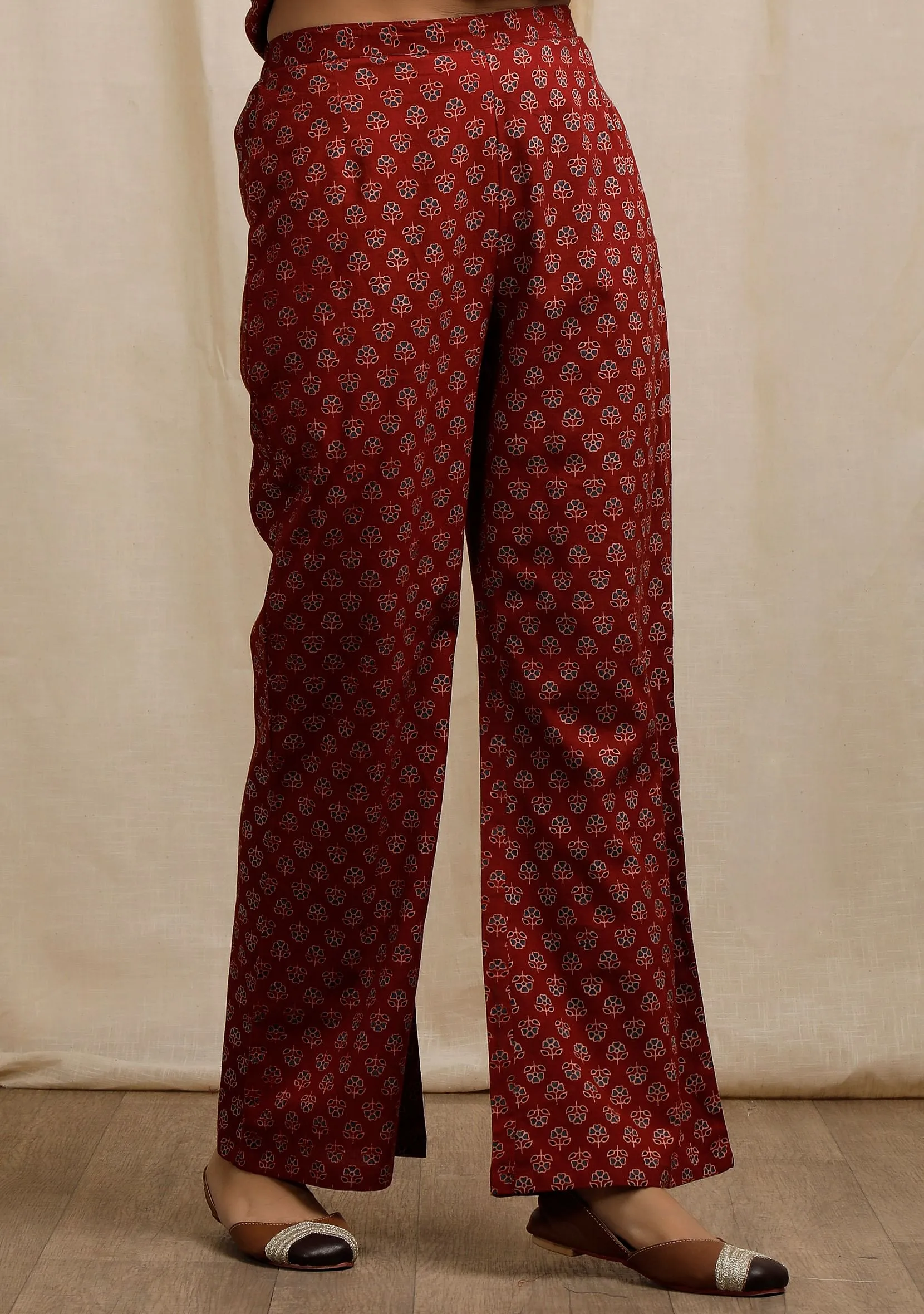 Red Ajrakh Print Straight Pants