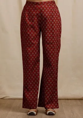 Red Ajrakh Print Straight Pants