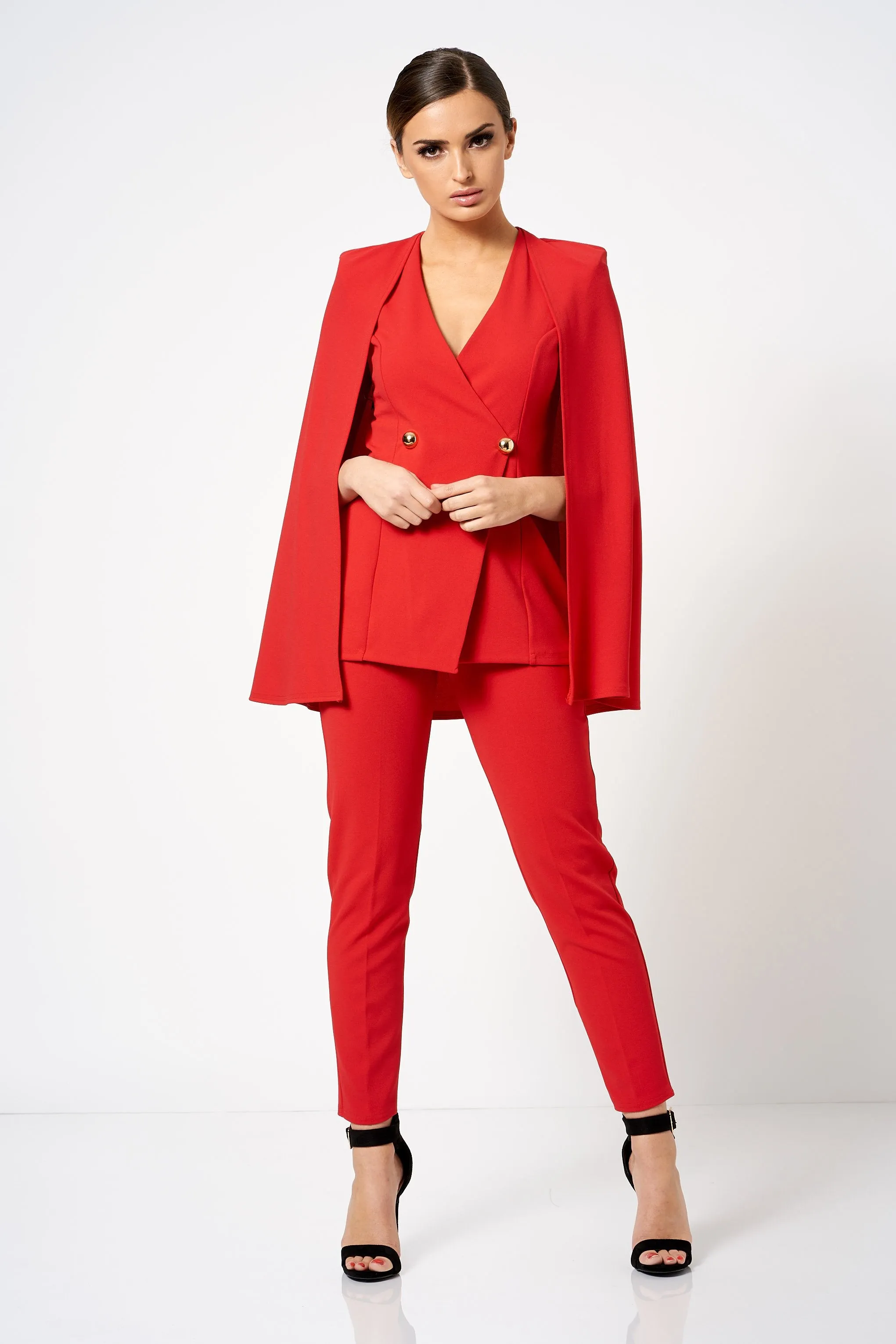 Red Double Breasted Cape Co-ord Blazer