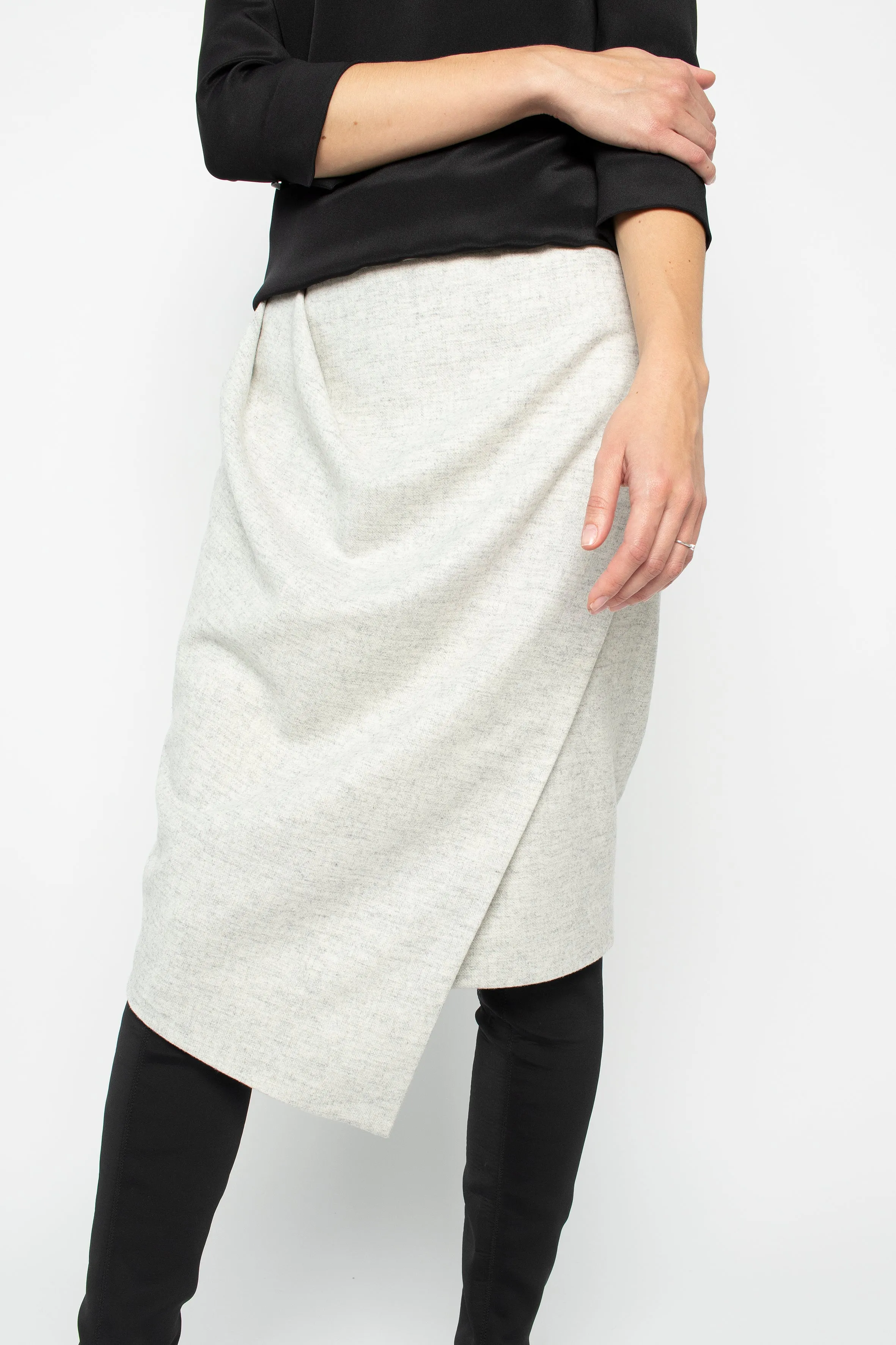 RHIZOPHORA LIGHT GRAY WOOL ASYMMETRIC PENCIL SKIRT