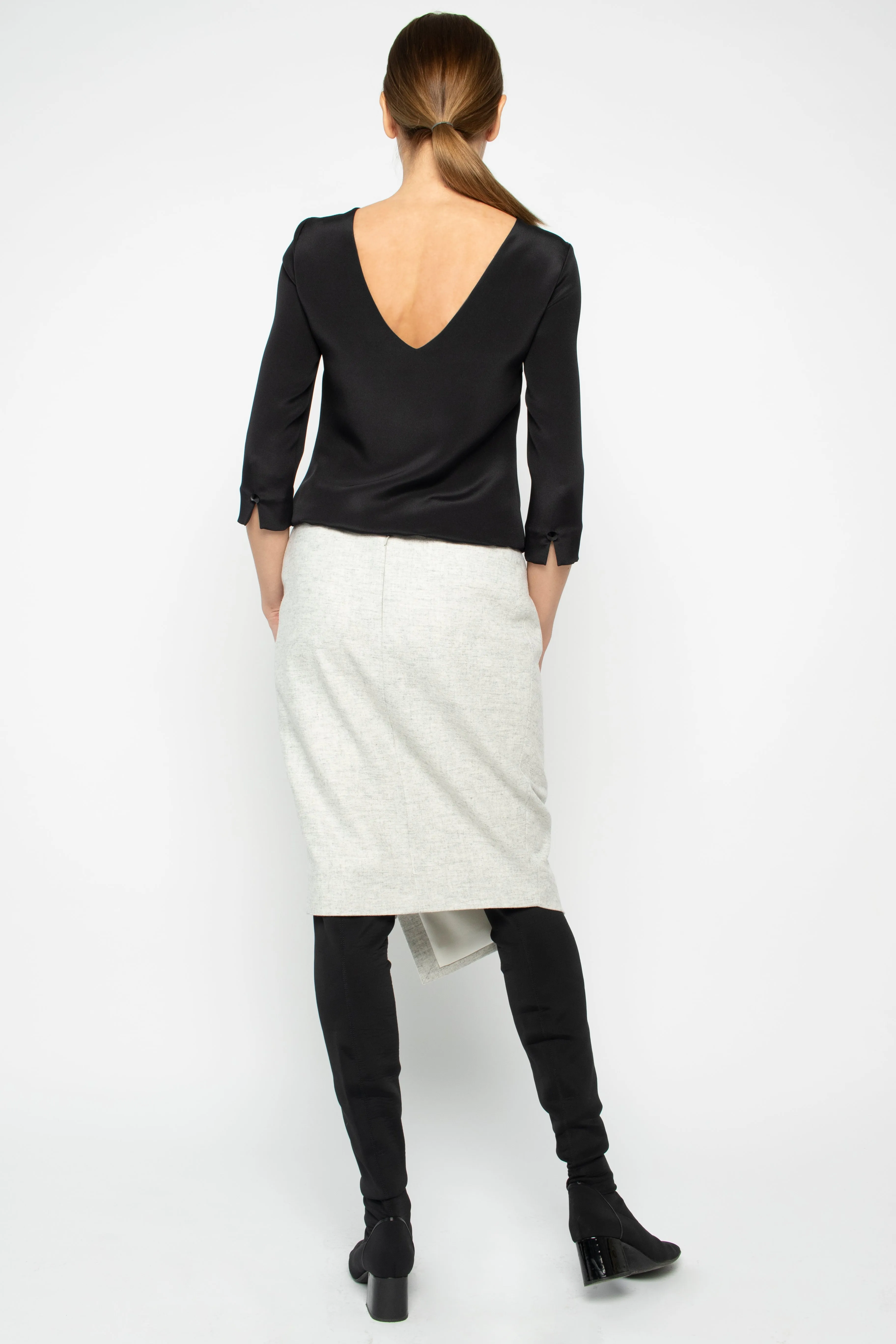 RHIZOPHORA LIGHT GRAY WOOL ASYMMETRIC PENCIL SKIRT