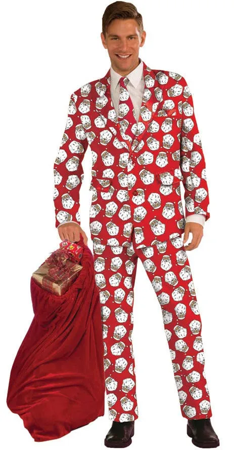 Santa Claus Print Mens Christmas Suit Costume