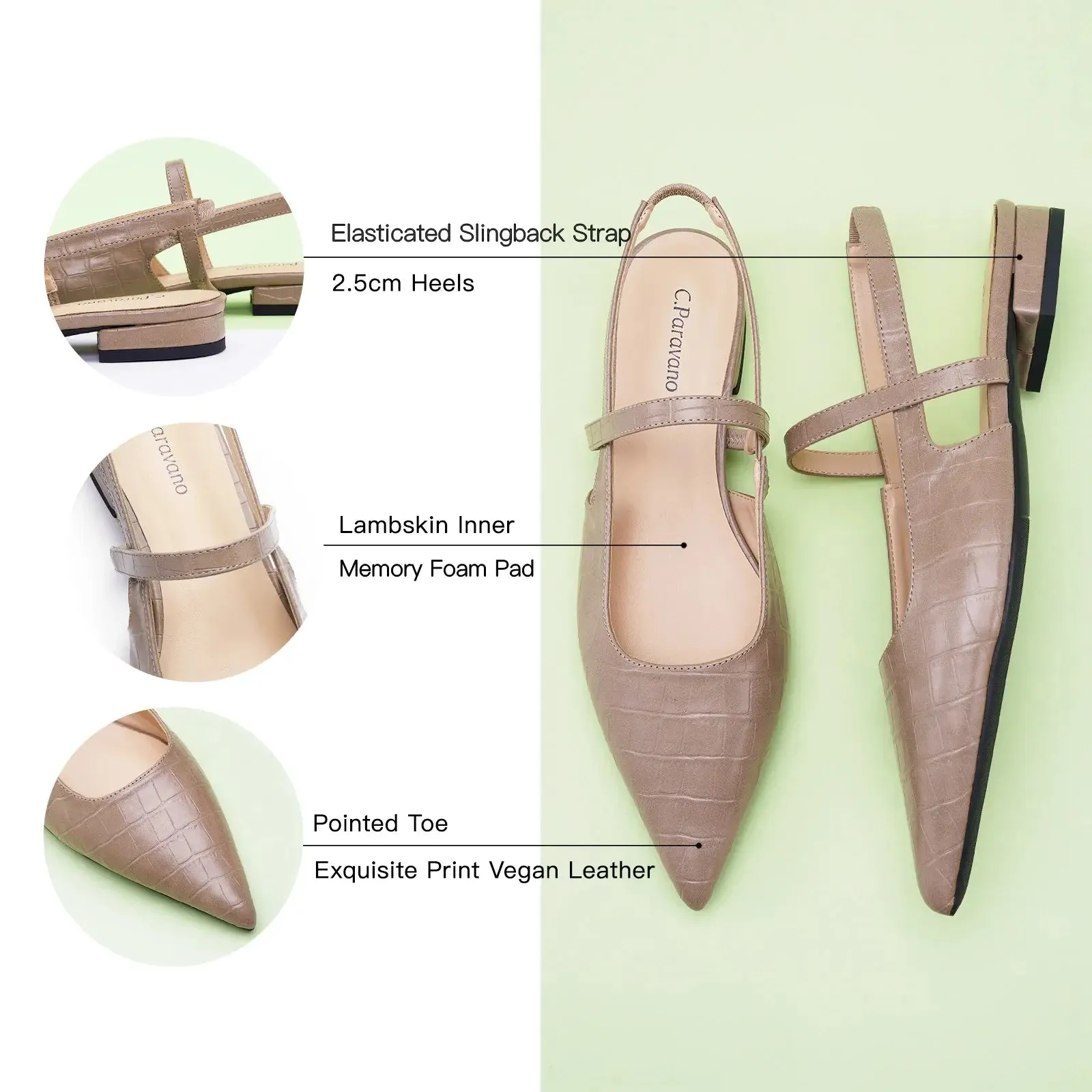 Sleek Pointed Toe Slingback Flats