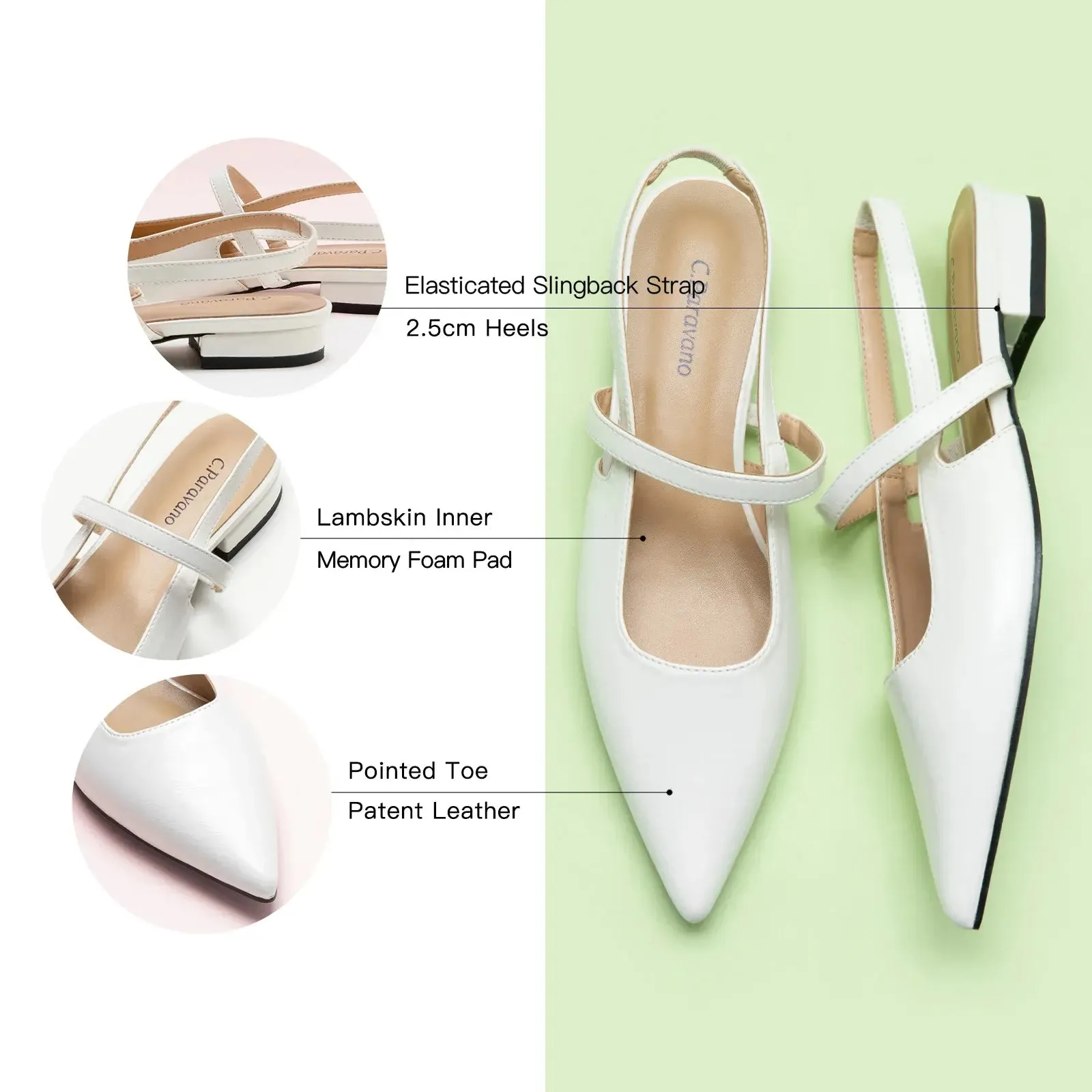 Sleek Pointed Toe Slingback Flats