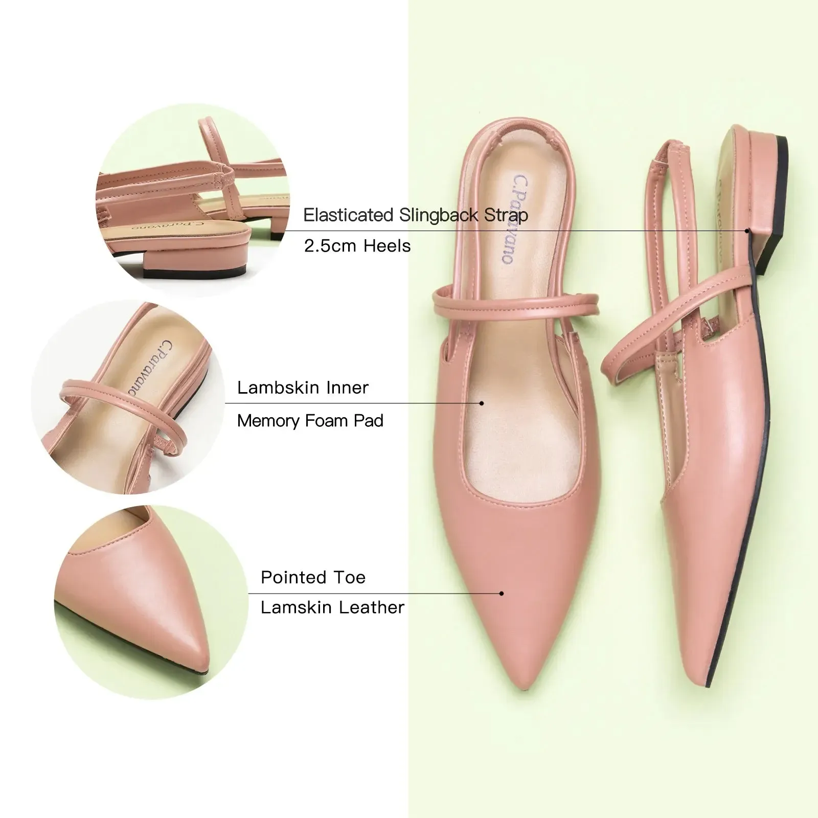 Sleek Pointed Toe Slingback Flats