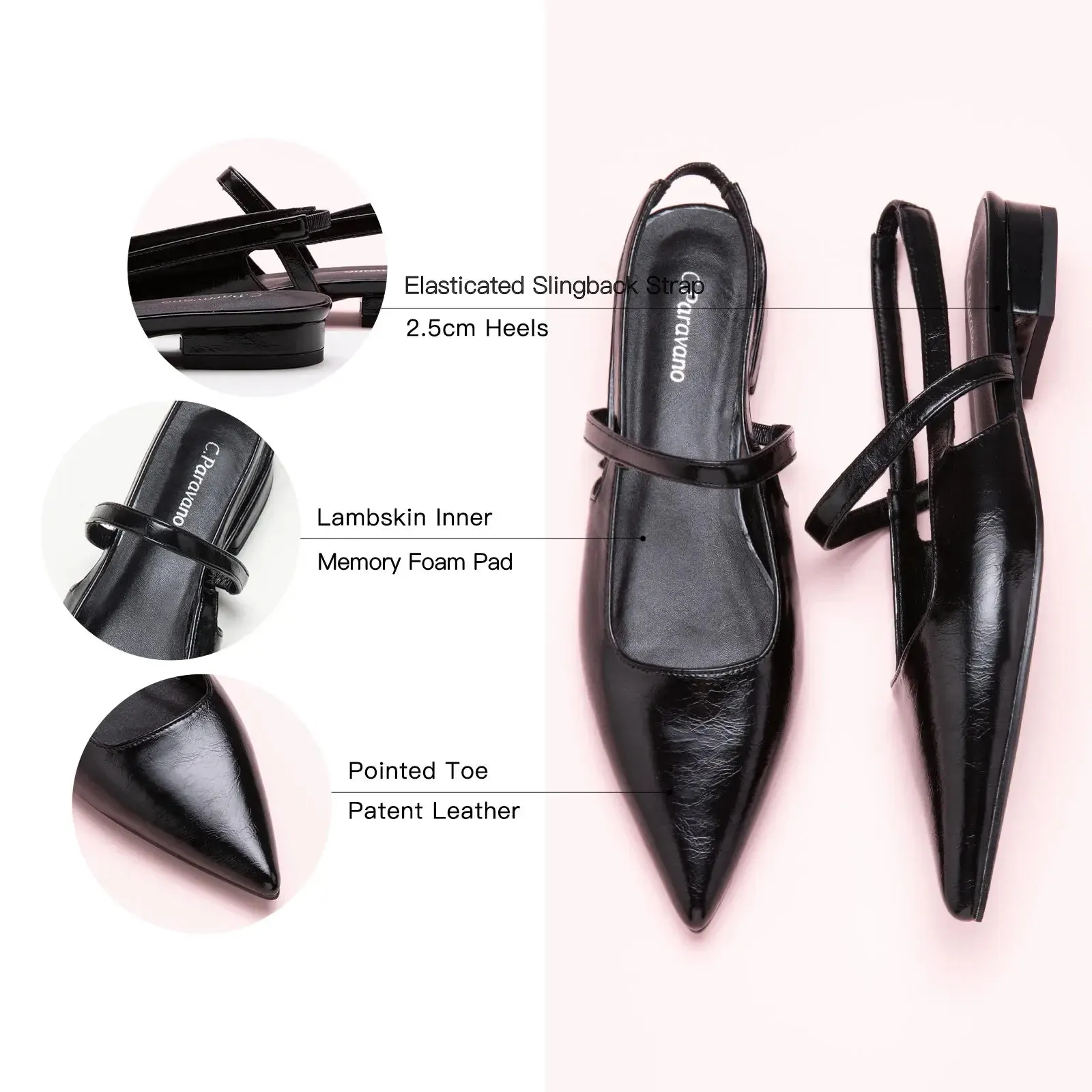 Sleek Pointed Toe Slingback Flats