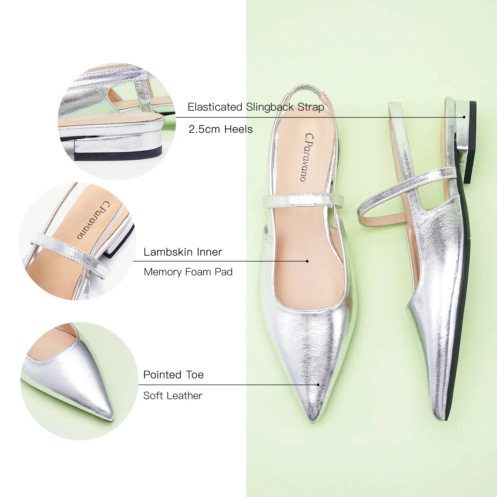 Sleek Pointed Toe Slingback Flats