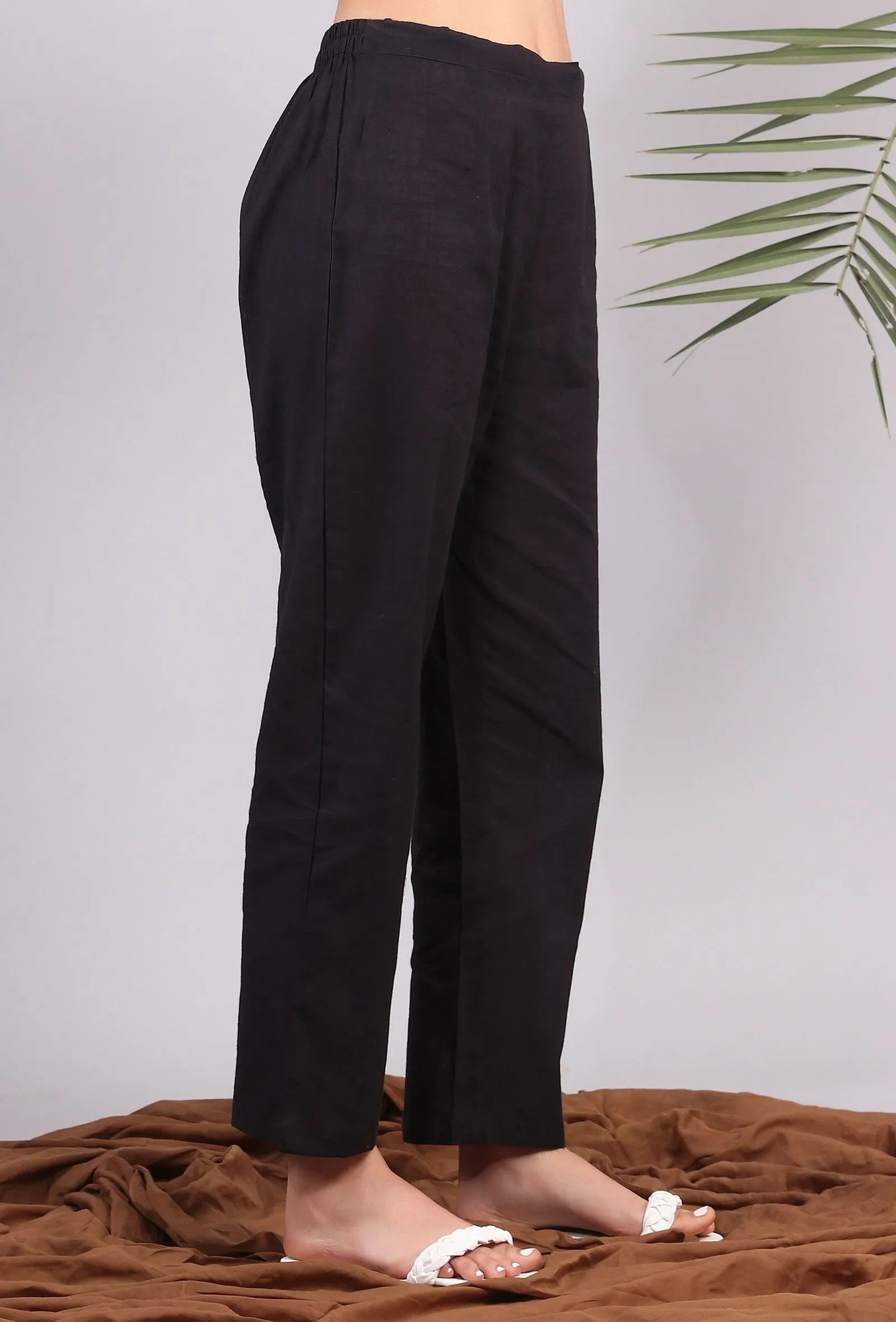 Solid Black Narrow Cotton Pants