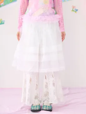 Spliced Lace White Gauze Skirt【s0000009535】