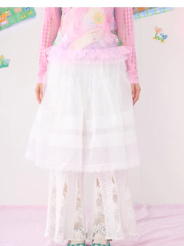 Spliced Lace White Gauze Skirt【s0000009535】