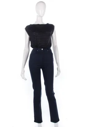 Stratos Collection High Waisted Jeans Dark Blue Stretch Waist Size 6/8