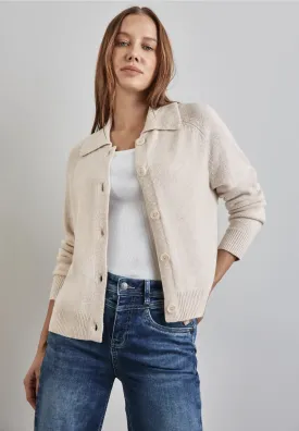 Street One Button through Cardigan with collar. Oatmeal 253581