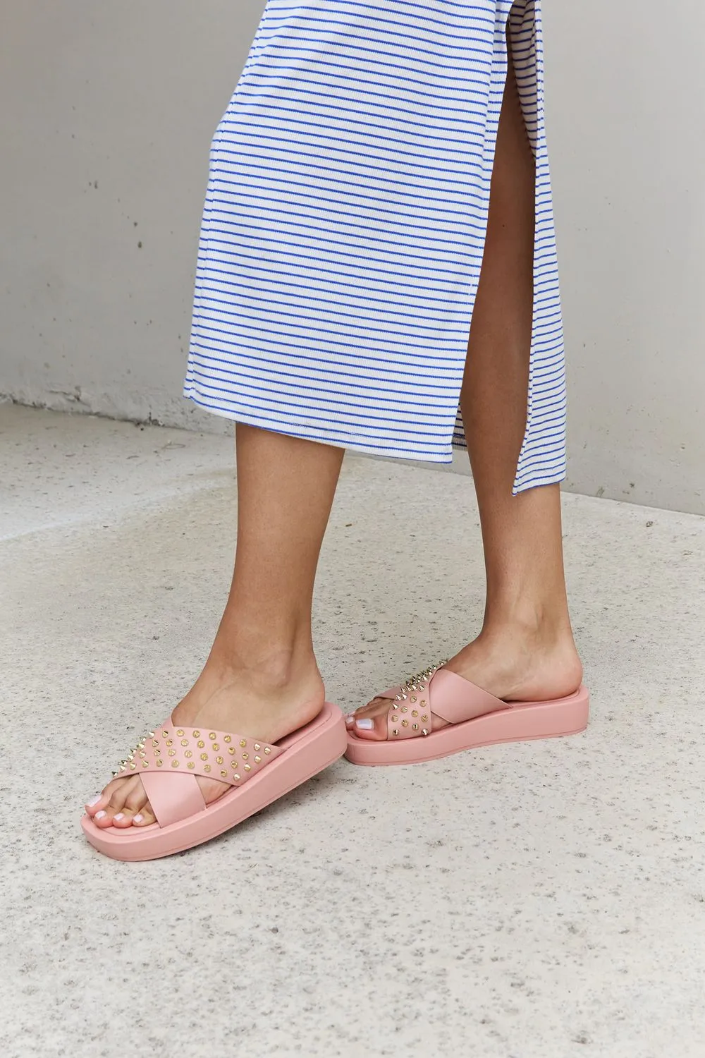 Studded Cross Strap Sandals in Blush