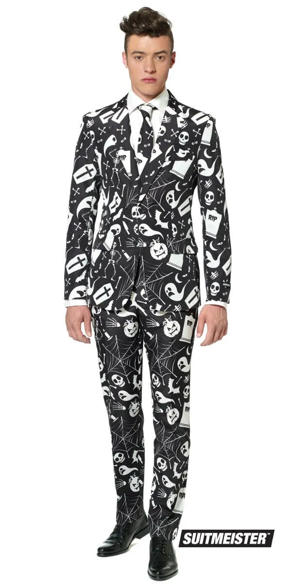 Suitmeister Spooky Black Halloween Print Mens Novelty Suit