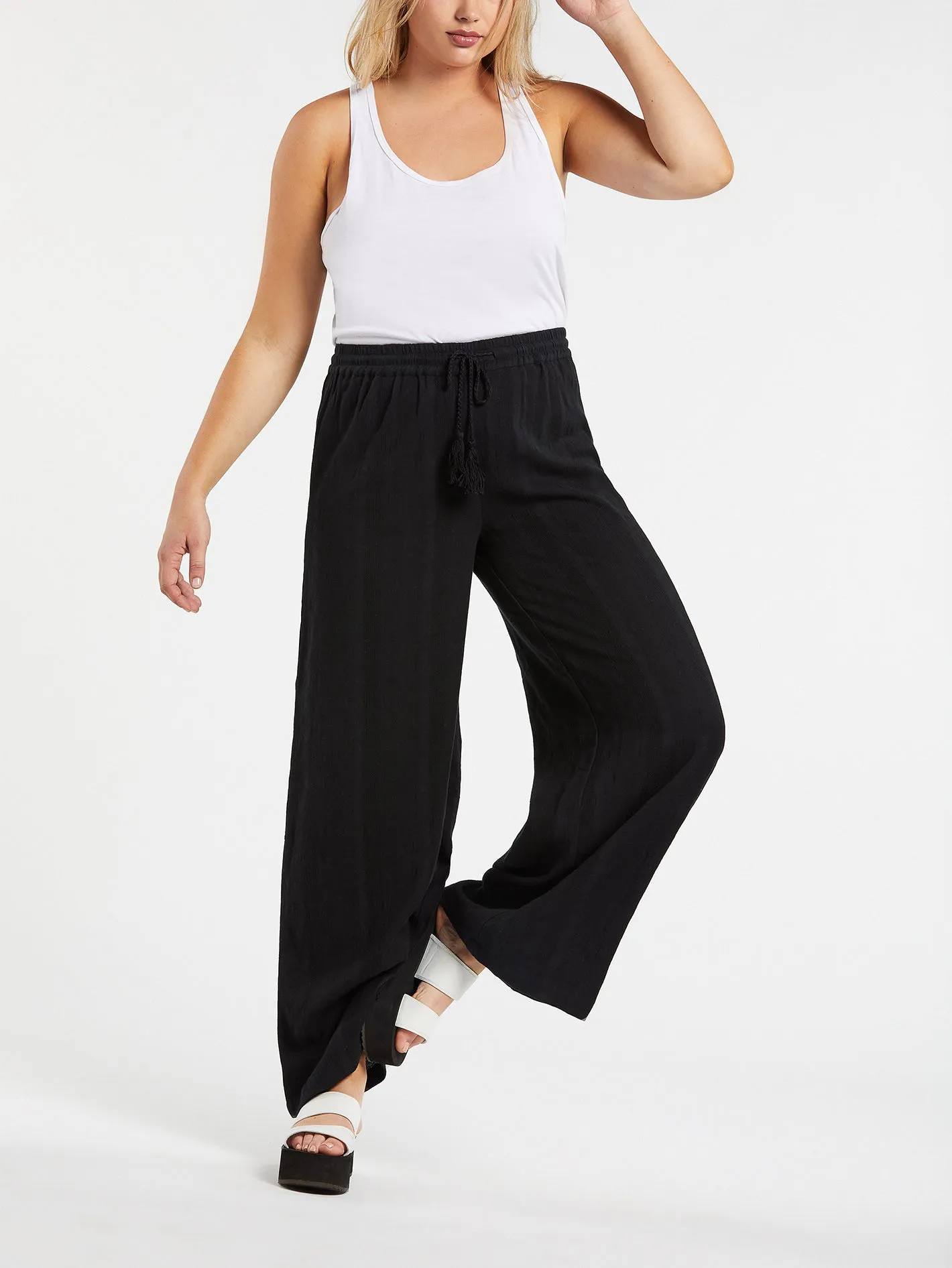 Sun Spent Wide Leg Beach Pant - Black