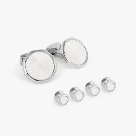 Sunburst Cufflinks & Dress Shirt Studs In Palladium & White Mother Of Pearl