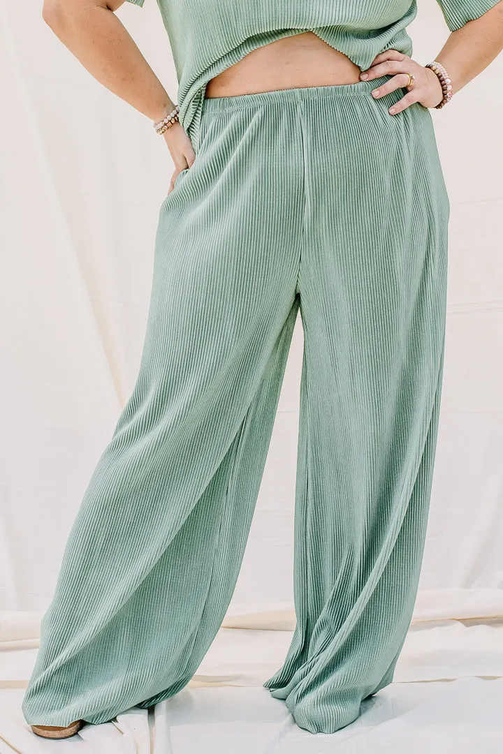 Tell Me When Satin Textured Pants | Green