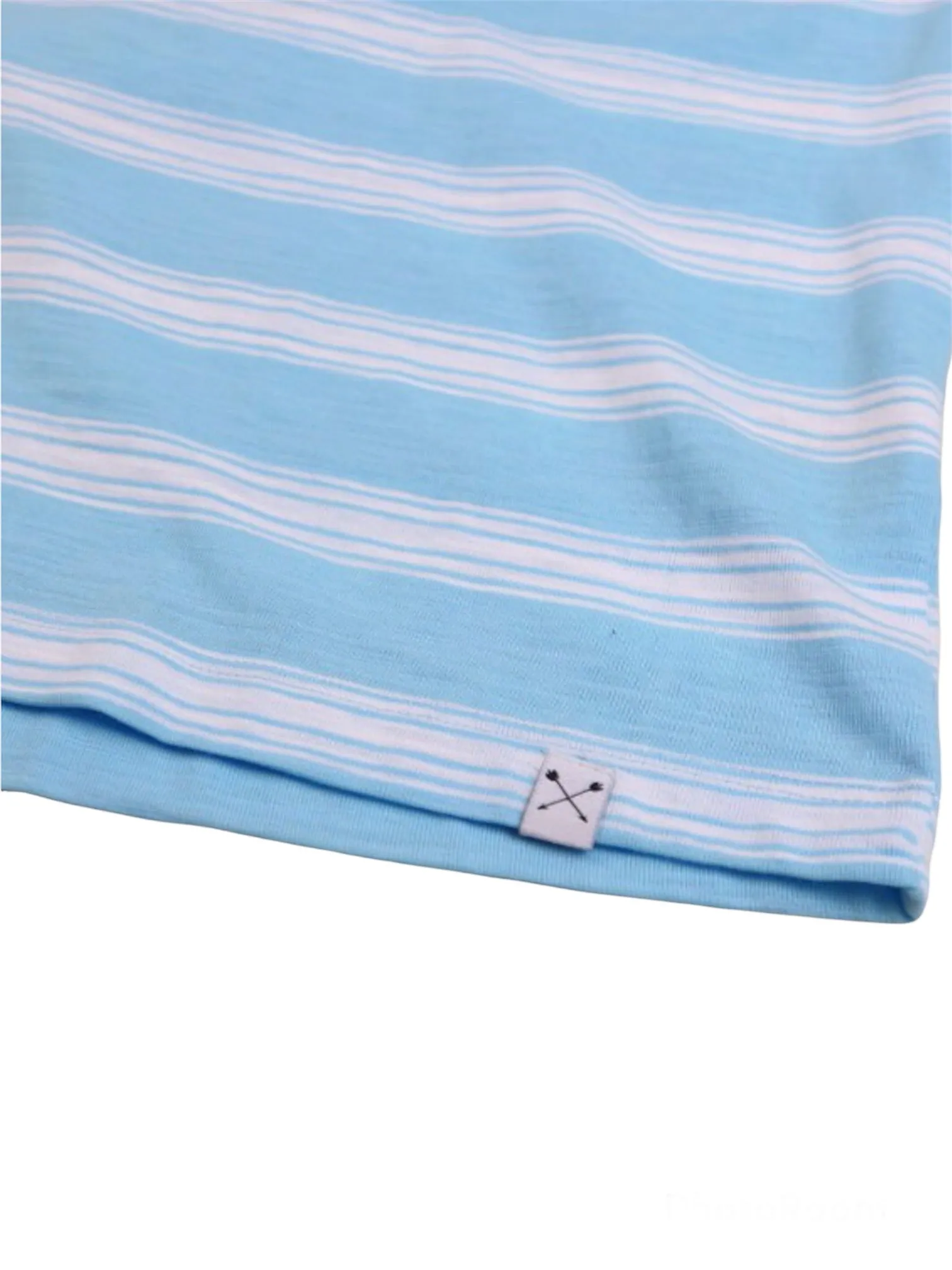 The Everyday Stripe Crew Tee- Light Blue