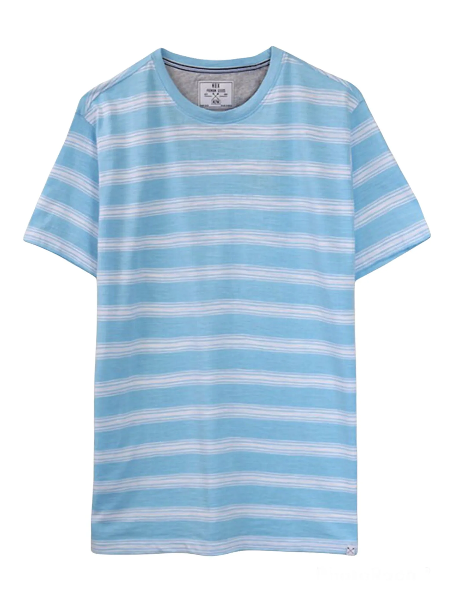 The Everyday Stripe Crew Tee- Light Blue