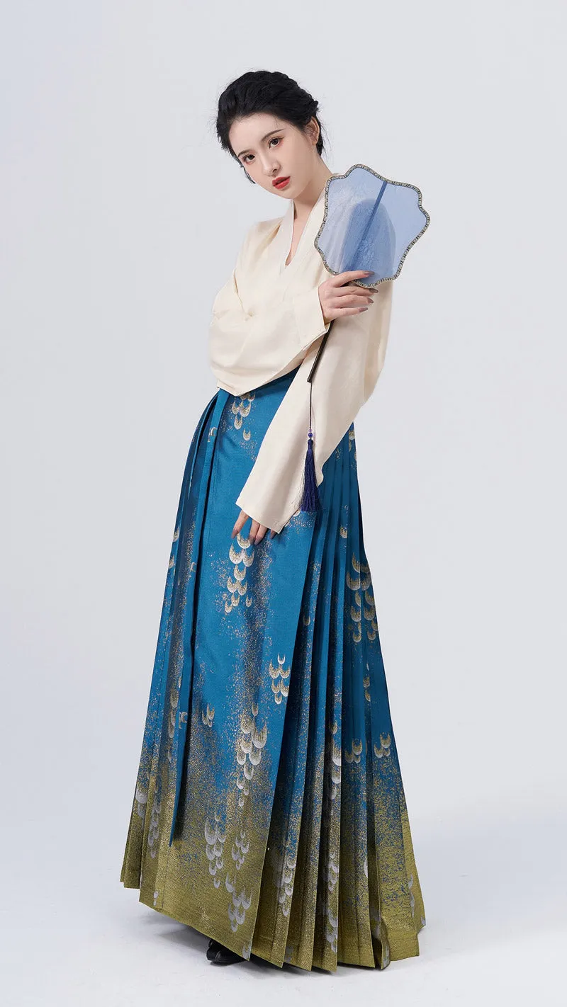 The Sea Glinted in The Moonlight - Embroidery Mamianqun Hanfu Skirt