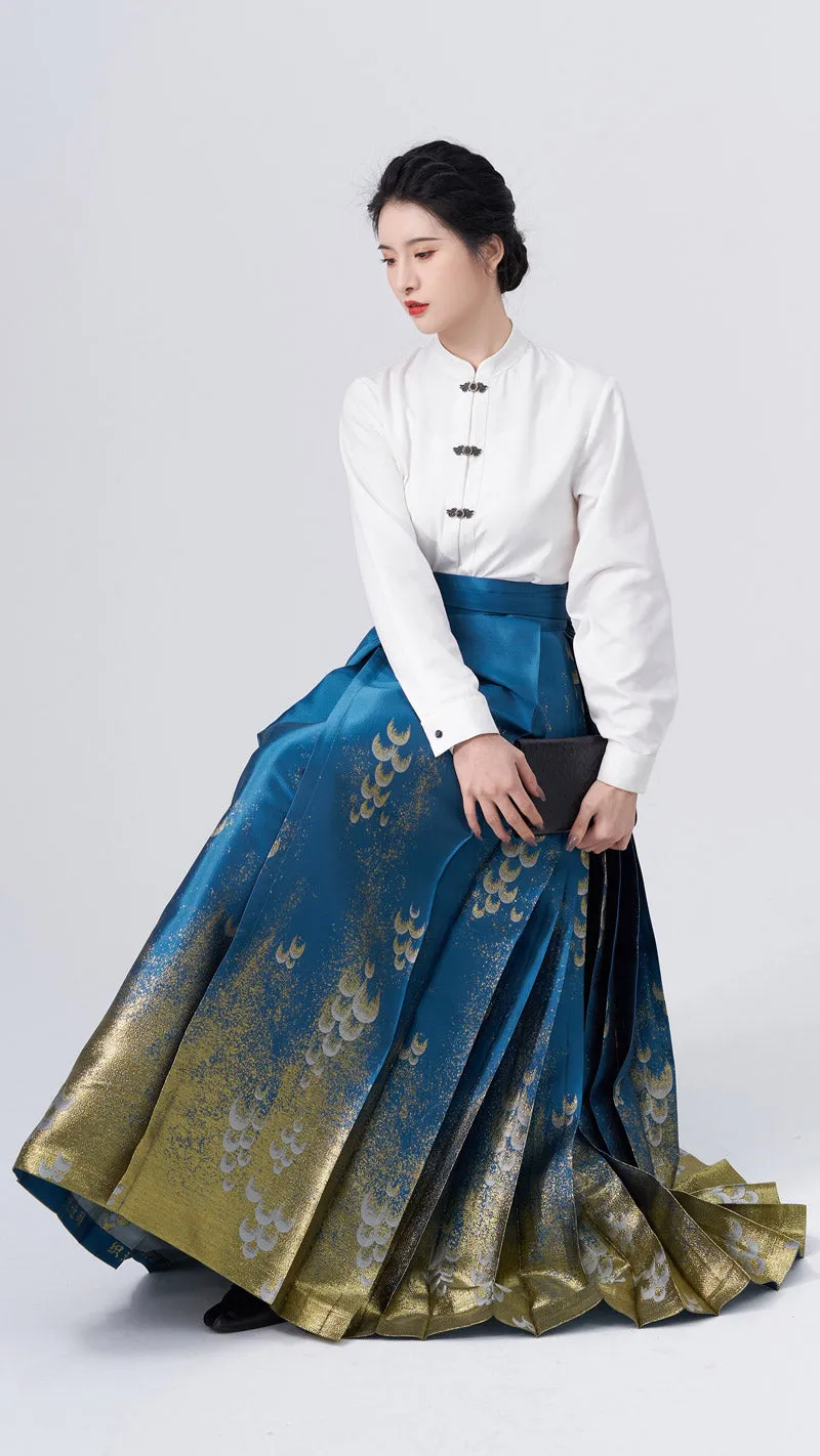 The Sea Glinted in The Moonlight - Embroidery Mamianqun Hanfu Skirt