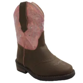 Toddler's Western Light Up Boot Brown/Pink Leather Boots