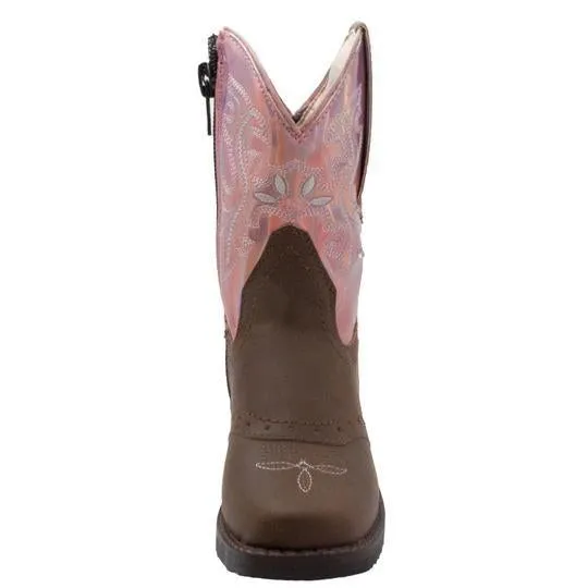 Toddler's Western Light Up Boot Brown/Pink Leather Boots