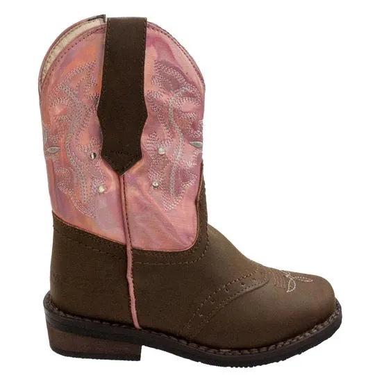 Toddler's Western Light Up Boot Brown/Pink Leather Boots