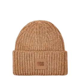 UGG Camel Brown Chunky Rib Logo Beanie