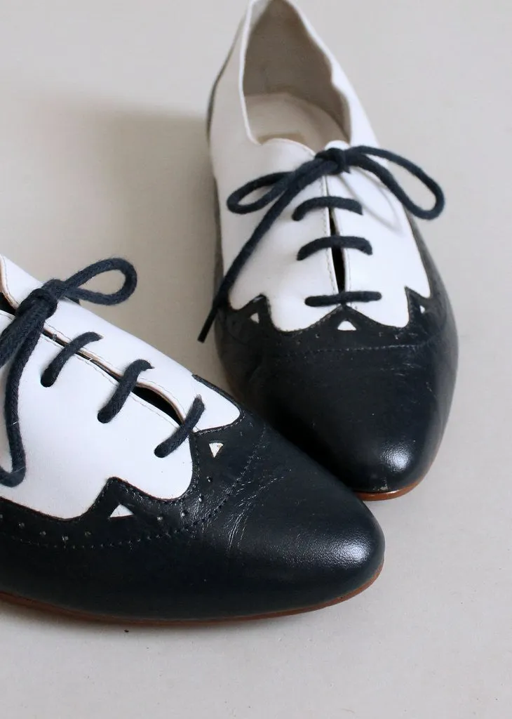 Vintage 1980s Navy and White Oxford Flats