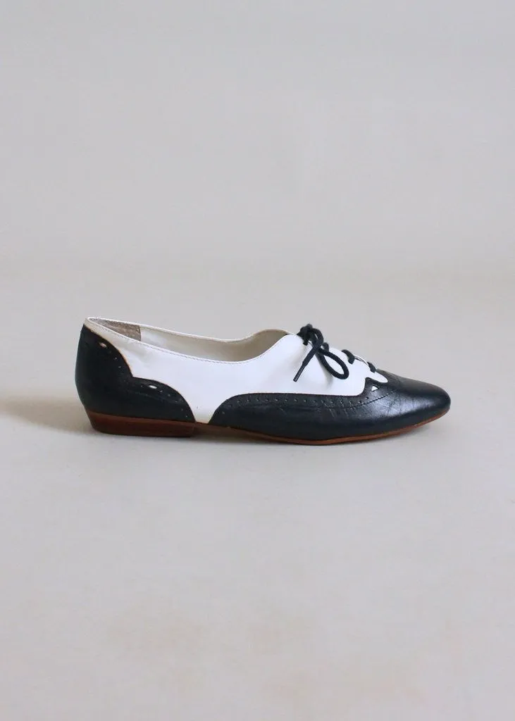 Vintage 1980s Navy and White Oxford Flats