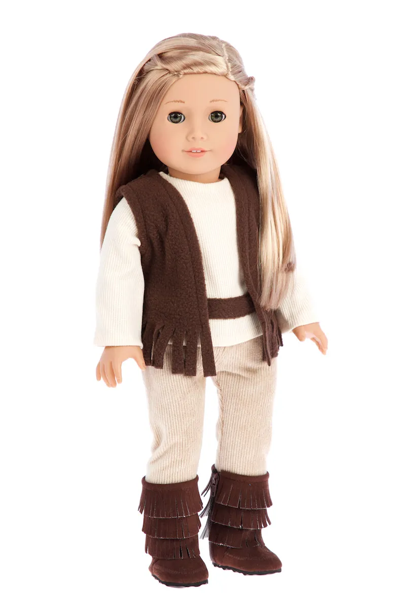 Warm and Cozy - Doll Clothes for 18 inch Dolls - 4 Piece Doll Outfit - Brown Vest, Ivory Blouse, Corduroy Pants and Brown Boots