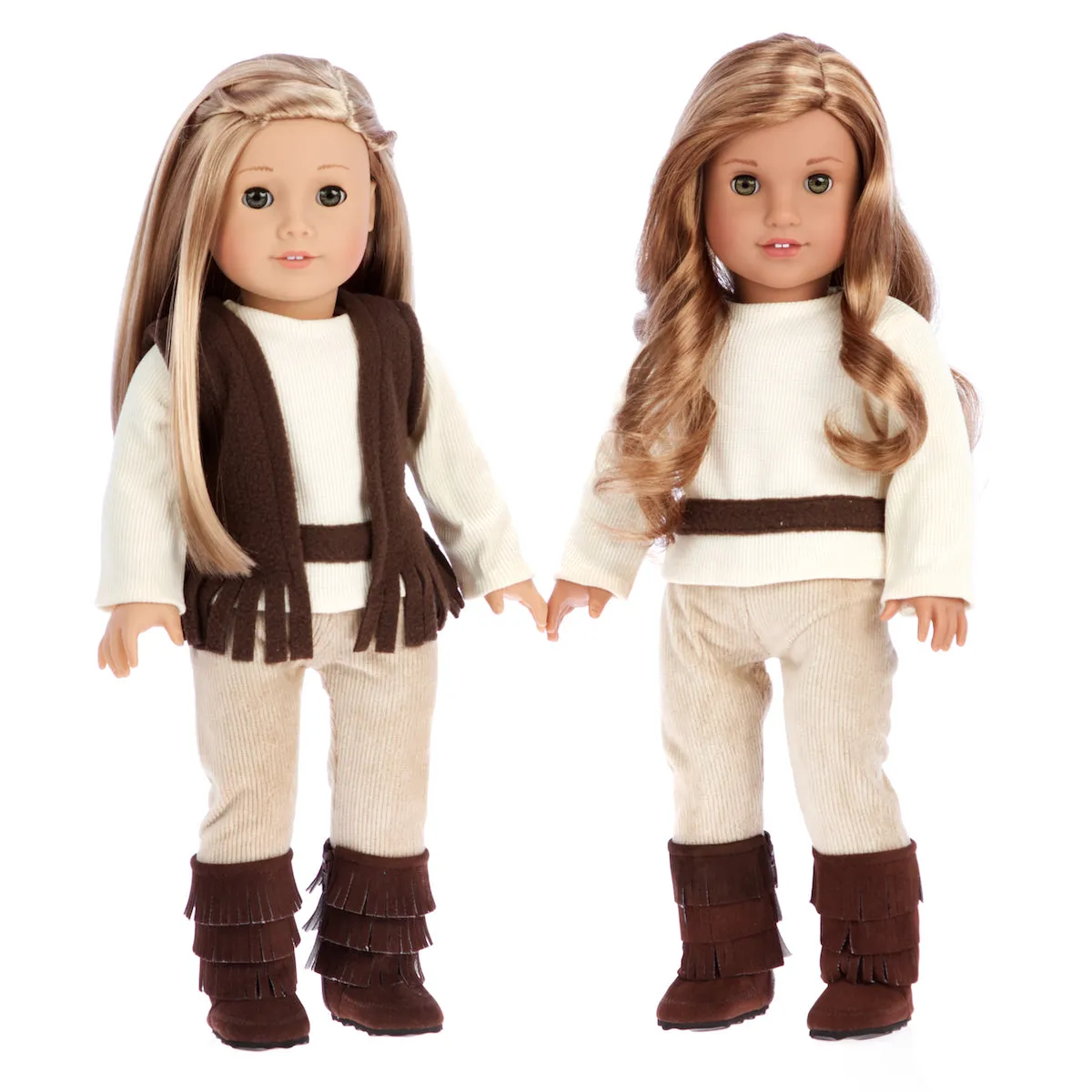 Warm and Cozy - Doll Clothes for 18 inch Dolls - 4 Piece Doll Outfit - Brown Vest, Ivory Blouse, Corduroy Pants and Brown Boots