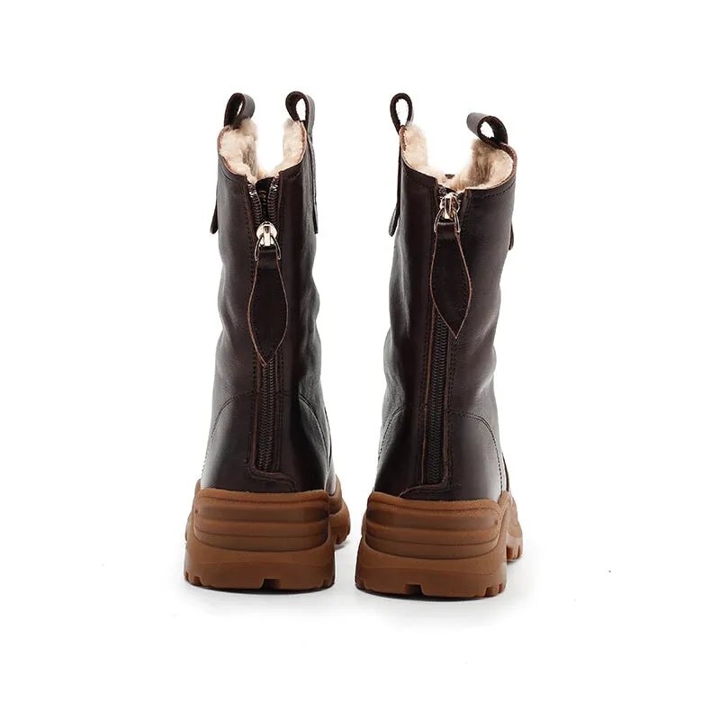 Womens Leather Short Boots Snow Boots Have Fleece Lined for Cold Winter in Black/Brown/Coffee