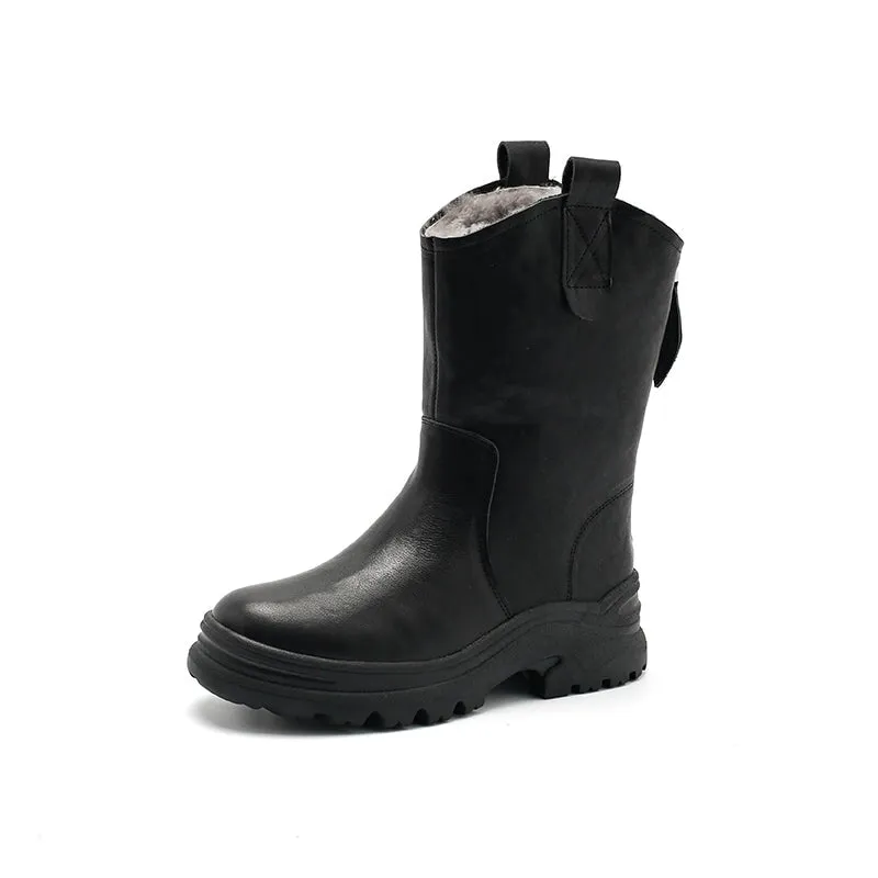 Womens Leather Short Boots Snow Boots Have Fleece Lined for Cold Winter in Black/Brown/Coffee