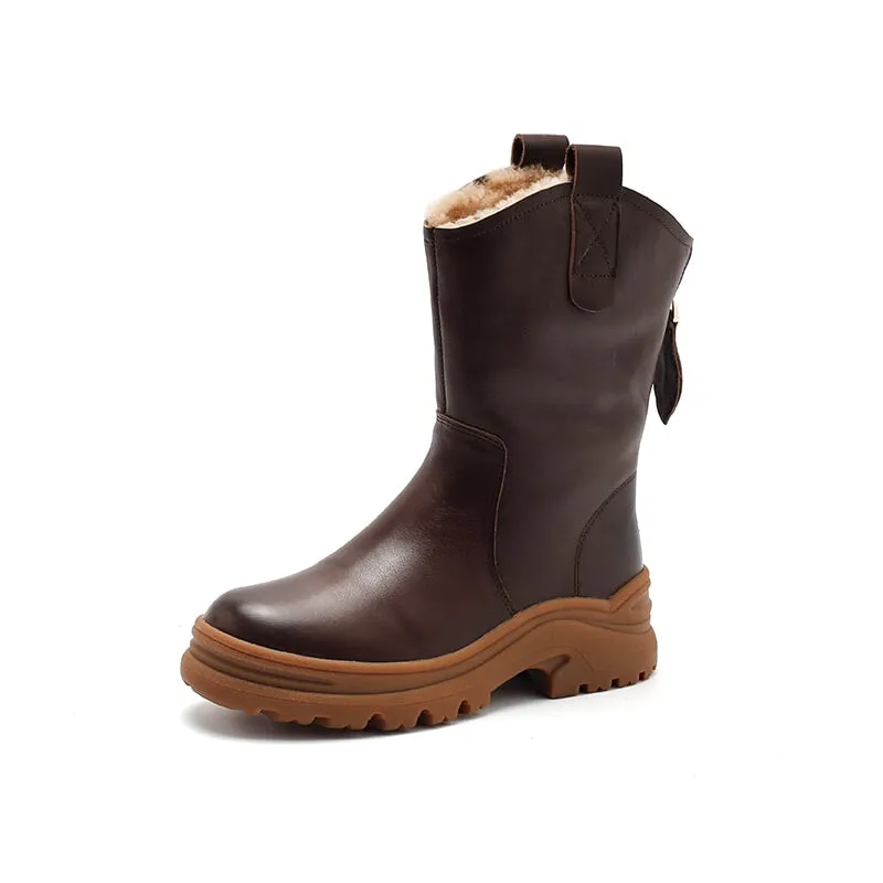 Womens Leather Short Boots Snow Boots Have Fleece Lined for Cold Winter in Black/Brown/Coffee