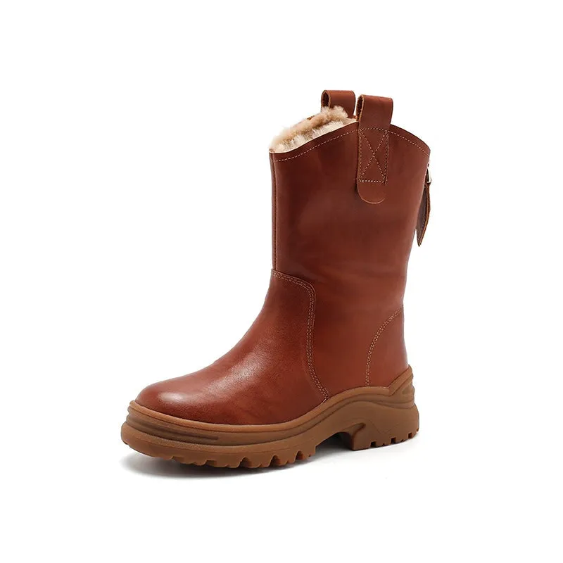 Womens Leather Short Boots Snow Boots Have Fleece Lined for Cold Winter in Black/Brown/Coffee