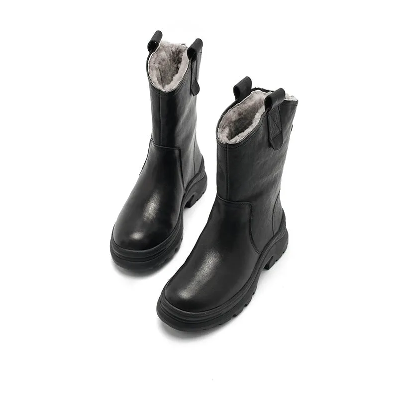 Womens Leather Short Boots Snow Boots Have Fleece Lined for Cold Winter in Black/Brown/Coffee