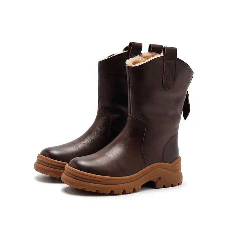 Womens Leather Short Boots Snow Boots Have Fleece Lined for Cold Winter in Black/Brown/Coffee