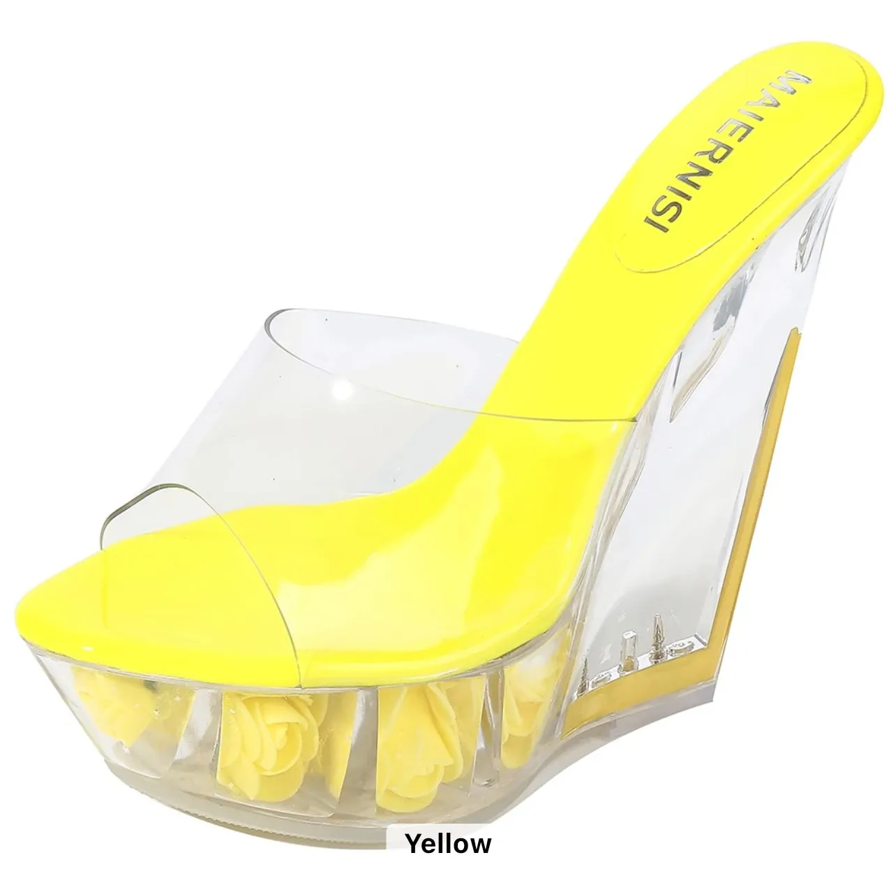 YELLOW CRYSTAL PLATFORM HIGH HEELS